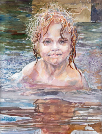 watercolor of boy in water